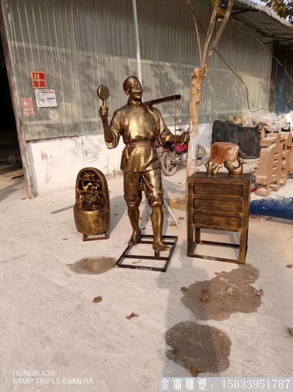 玻璃鋼賣貨郎雕塑 仿銅人物雕塑1